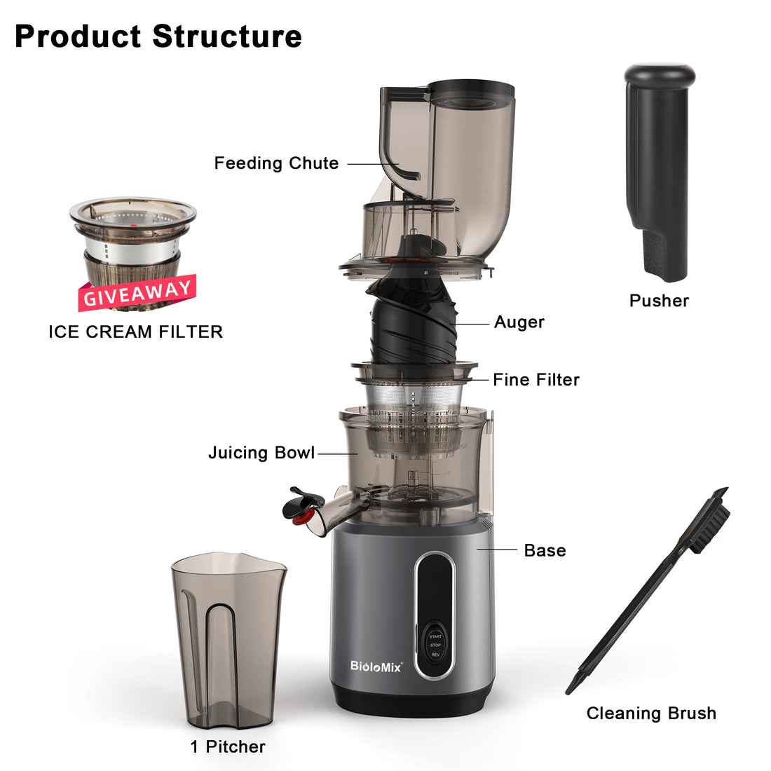 Cold Press Juicer 200W – Wide Feed for Whole Fruits